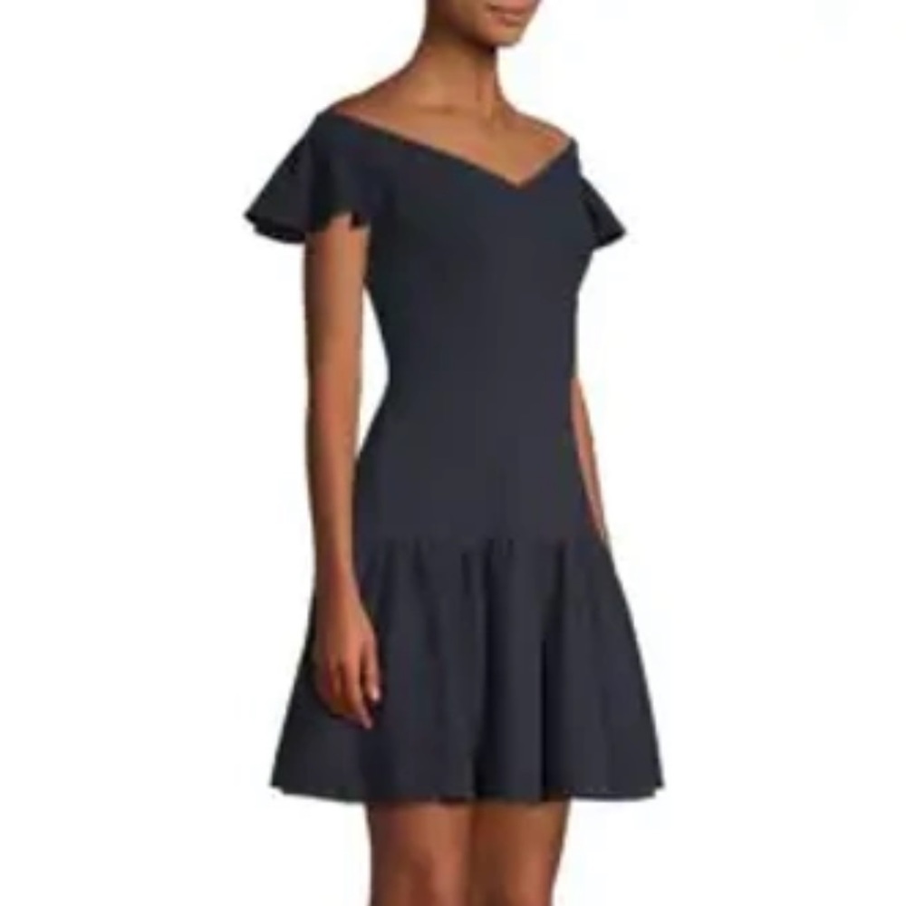 ✨ Rebecca Taylor Off Shoulder Navy Ruffle Dress